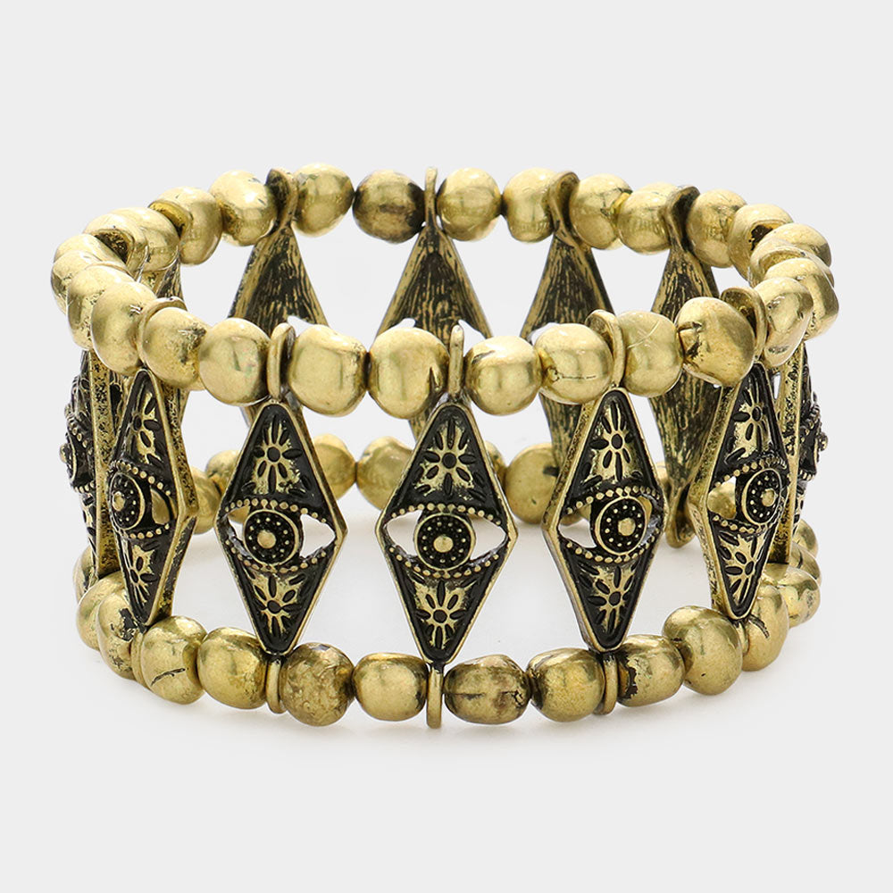 Madeline Love Gold Burnished Antique Metal Evil Eye Stretch Bracelet - Bracelets