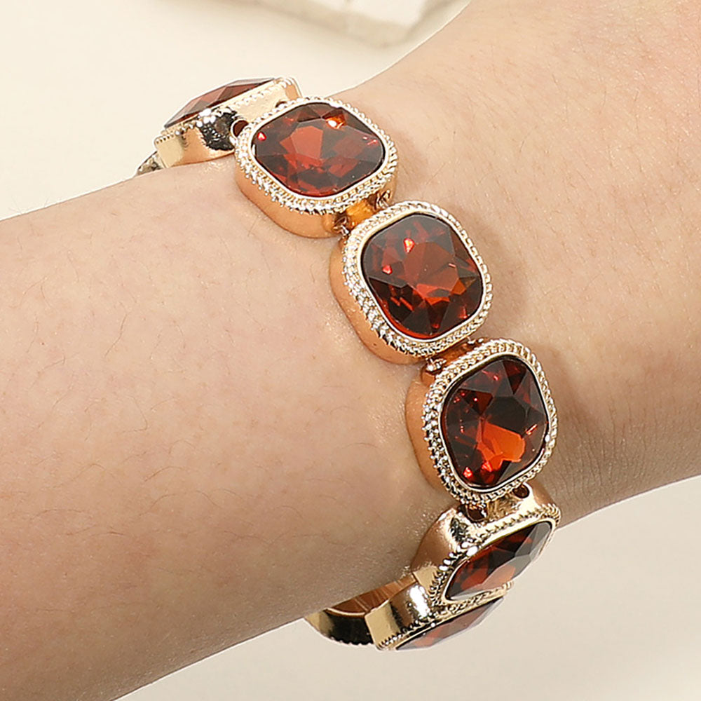 Madeline Love Gold, Topaz Square Stone Bezel Beaded Stretch Bracelet