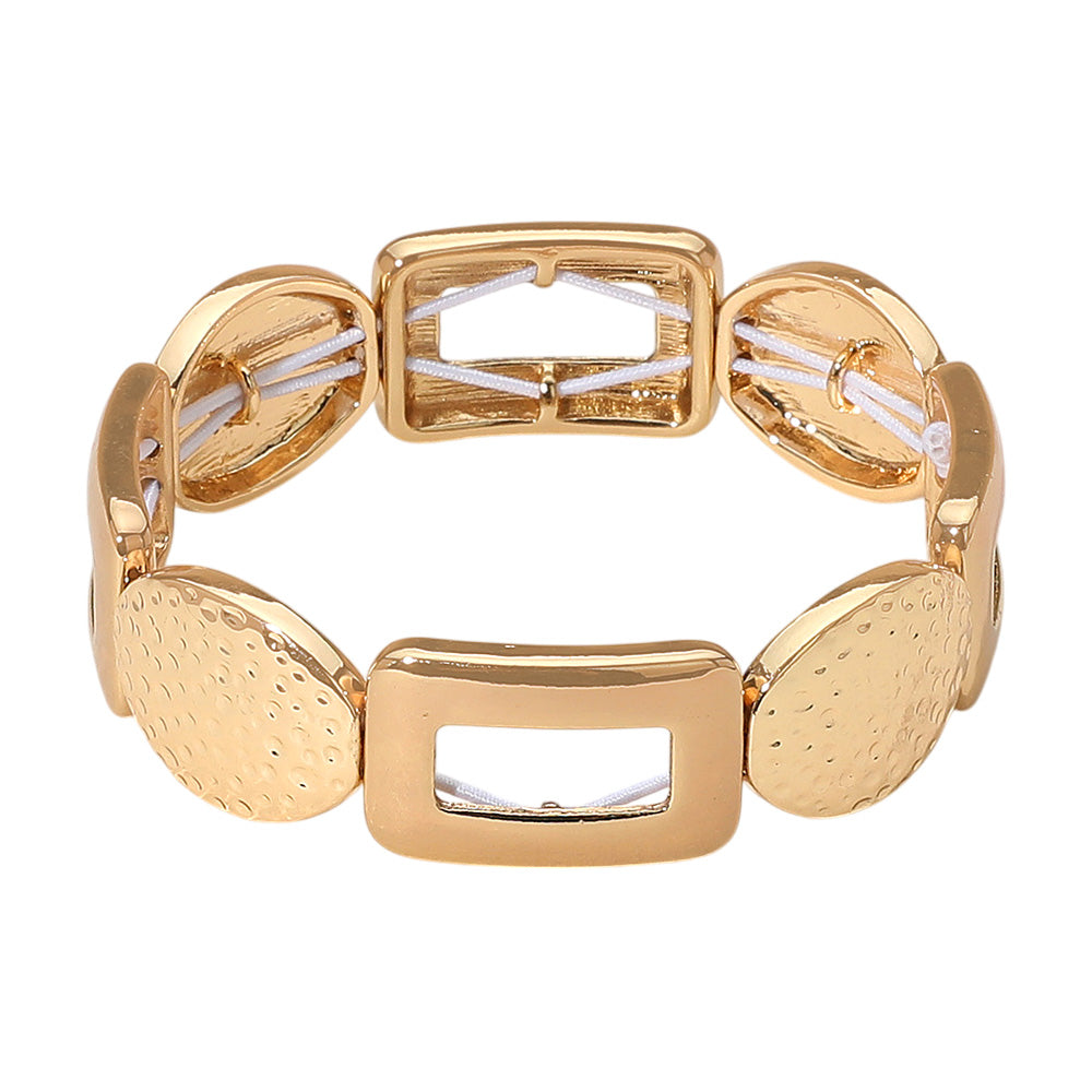 Madeline Love Gold Chunky Geometric Metal Beaded Stretch Bracelet - Bracelets - desc
