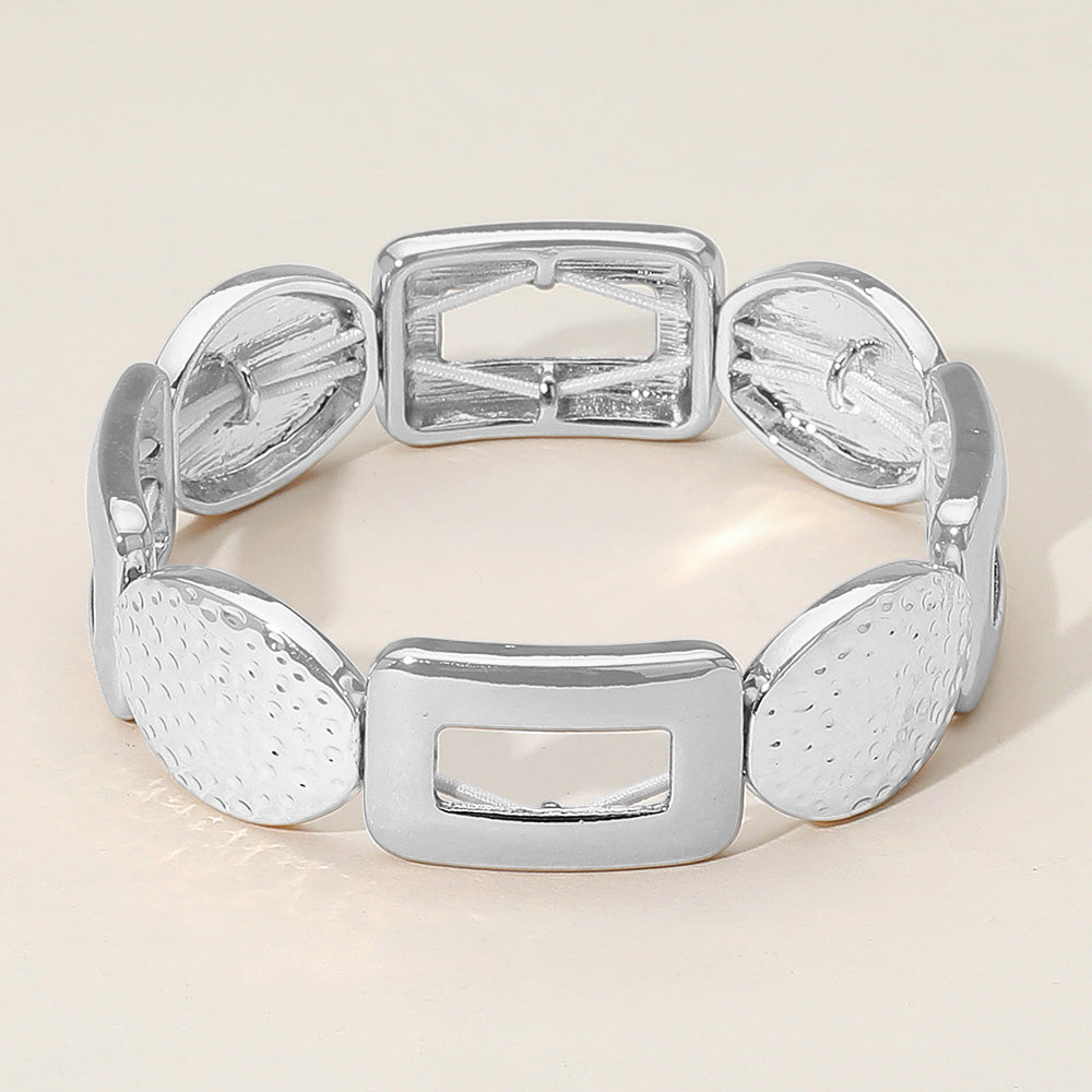 Madeline Love Silver Chunky Geometric Metal Beaded Stretch Bracelet - Bracelets