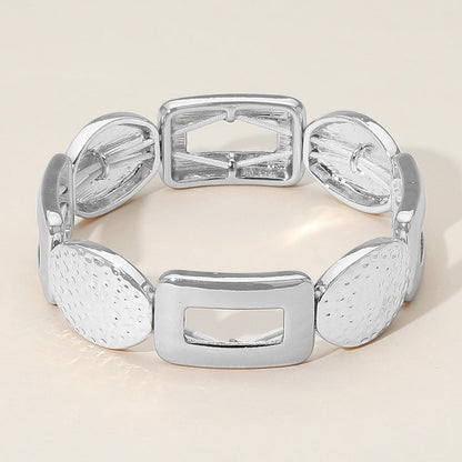 Madeline Love Silver Chunky Geometric Metal Beaded Stretch Bracelet - Bracelets