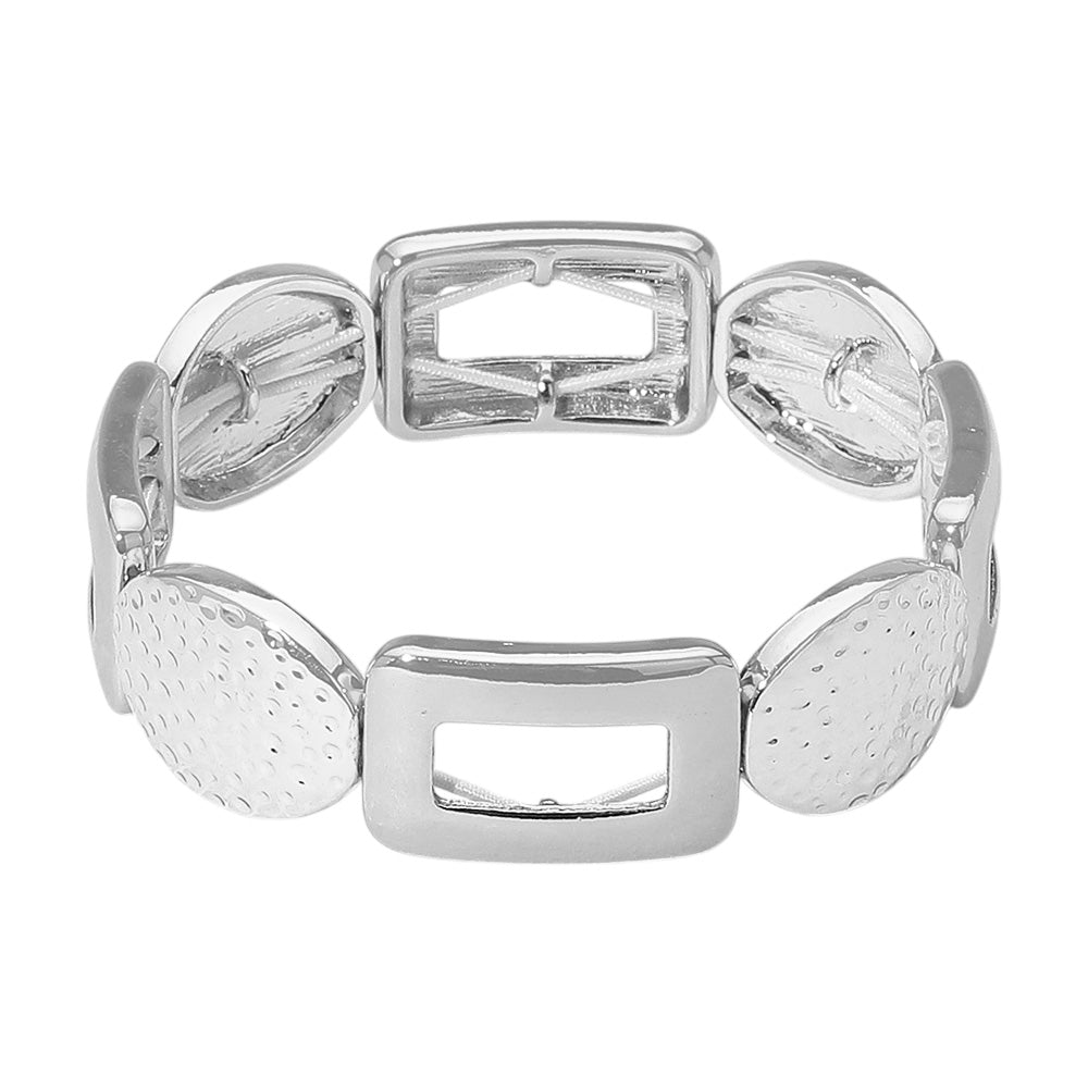 Madeline Love Silver Chunky Geometric Metal Beaded Stretch Bracelet - Bracelets - desc