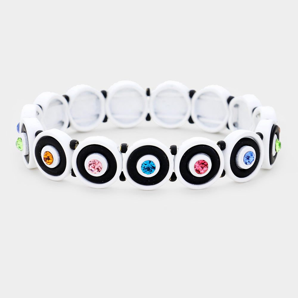 Madeline Love Multi, White Round Crystal Resin Stretch Bracelet - Bracelets
