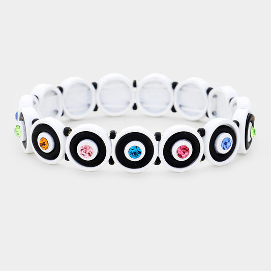 Madeline Love Multi, White Round Crystal Resin Stretch Bracelet - Bracelets