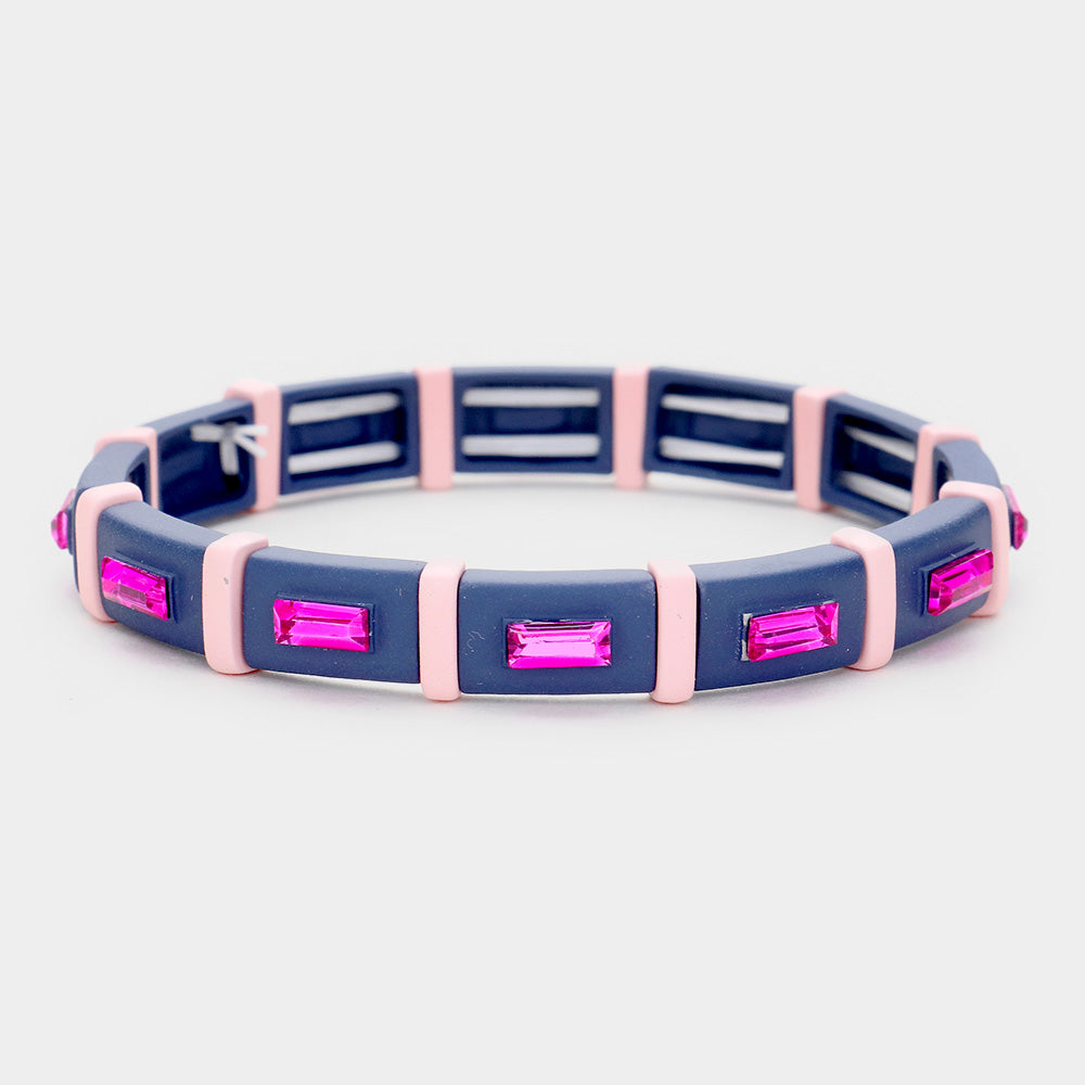 Madeline Love Fuchsia, Navy Lego Crystal Stretch Bracelet - Bracelets