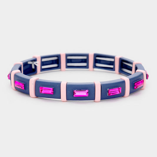 Madeline Love Fuchsia, Navy Lego Crystal Stretch Bracelet - Bracelets