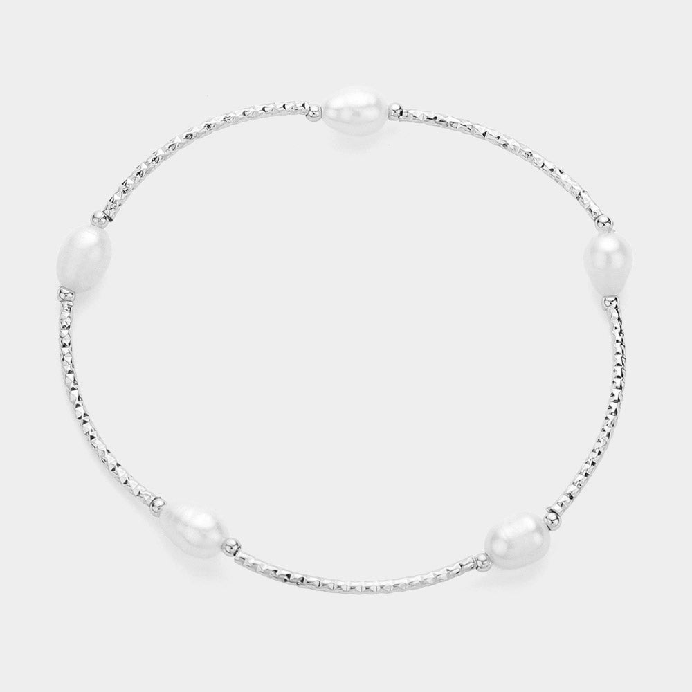 Madeline Love Cream, Rhodium Pearl Pointed Stretch Bracelet - Bracelets
