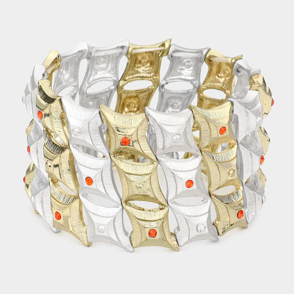Madeline Love Gold, Orange, Silver Stone Accented Diamond Metal Stretch Bracelet - Bracelets