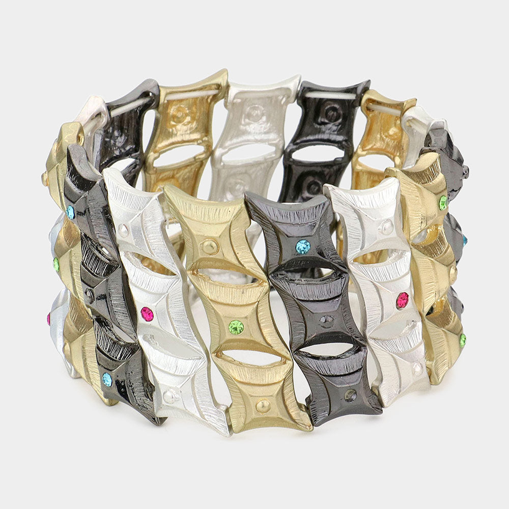 Madeline Love Hematite, Matte gold, Multi Stone Accented Diamond Metal Stretch Bracelet - Bracelets