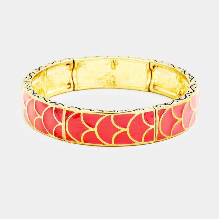 Madeline Love Pink, Gold Enamel Abstract Pattern Stretch Bracelet - Bracelets