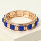 Madeline Love Blue Square Bead Embellished Hammered Metal Stretch Bracelet - Bracelets