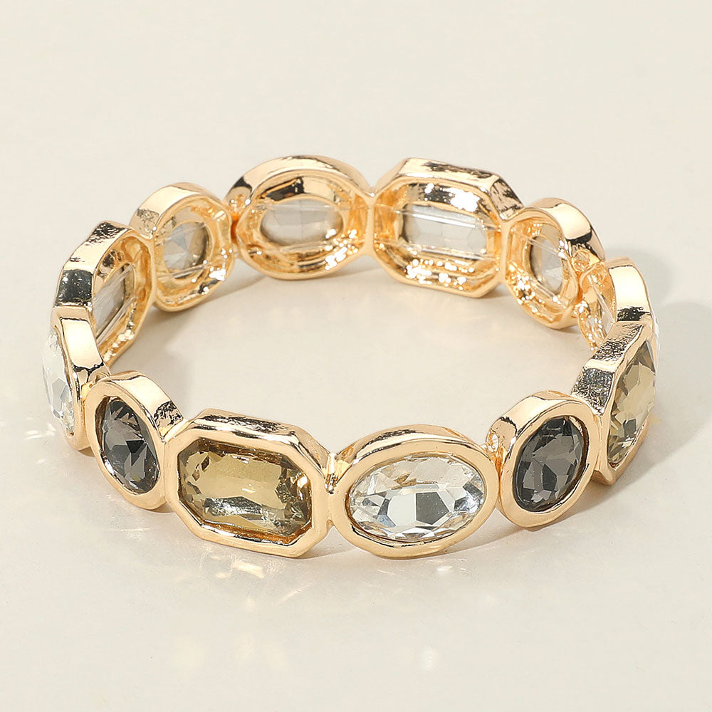 Madeline Love Black, Gold Oval Emerald Cut Stone Accented Stretch Bracelet