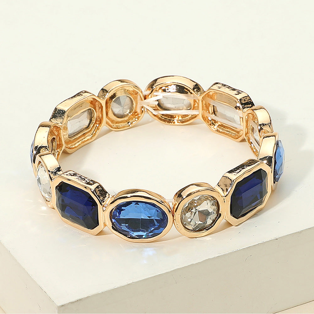 Madeline Love Blue Oval Emerald Cut Stone Accented Stretch Bracelet