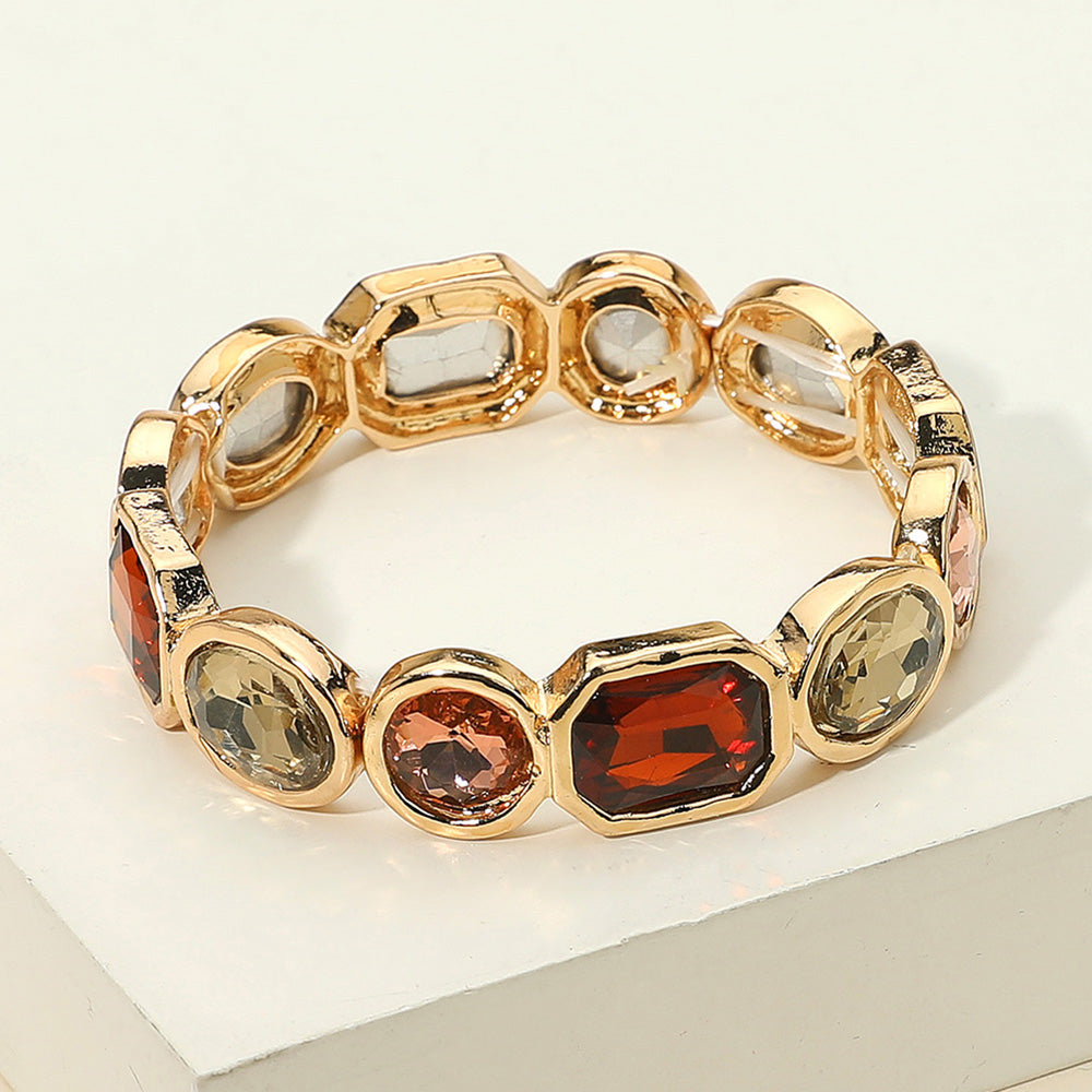 Madeline Love Brown Oval Emerald Cut Stone Accented Stretch Bracelet