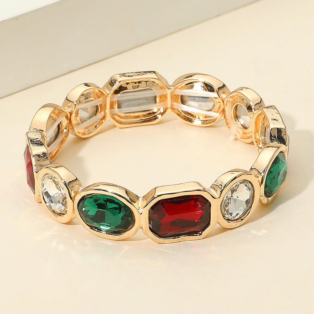 Madeline Love Dark, Multi Oval Emerald Cut Stone Accented Stretch Bracelet
