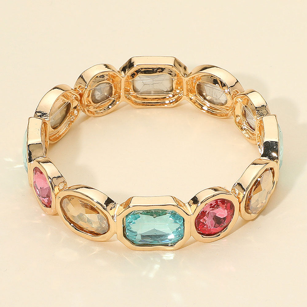 Madeline Love Multi Oval Emerald Cut Stone Accented Stretch Bracelet