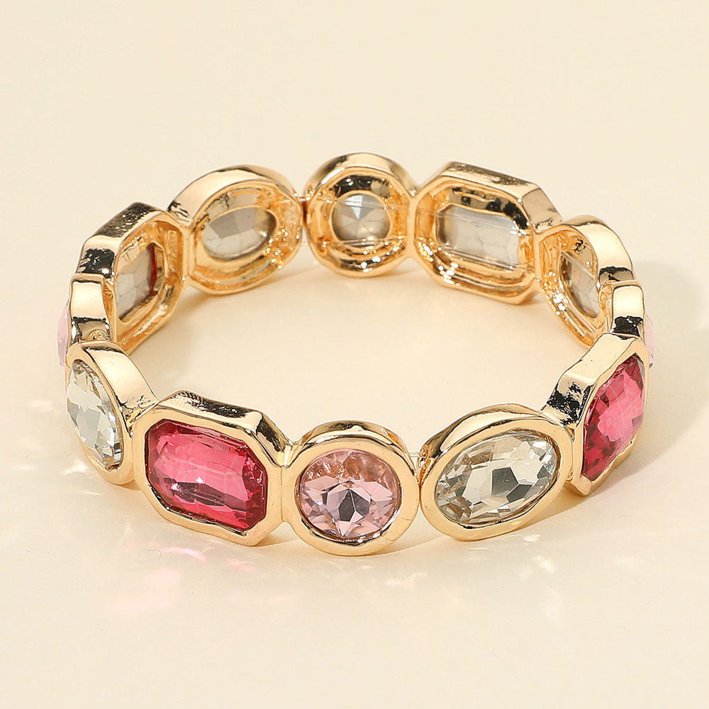 Madeline Love Pink Oval Emerald Cut Stone Accented Stretch Bracelet