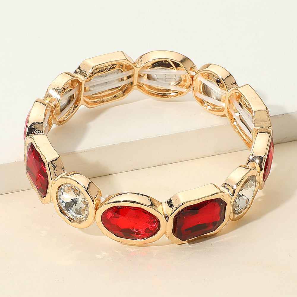 Madeline Love Red Oval Emerald Cut Stone Accented Stretch Bracelet