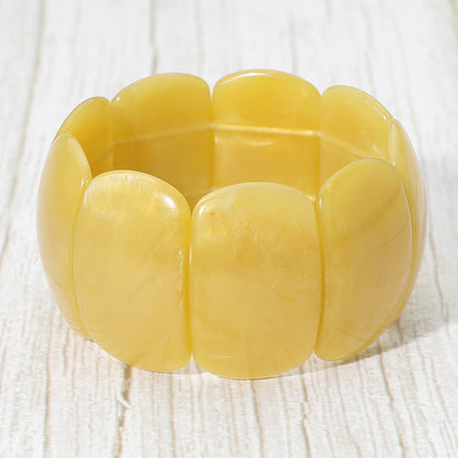 Madeline Love Mustard Bold Resin Wide Rectangular Panel Beaded Stretch Bracelet - Bracelets