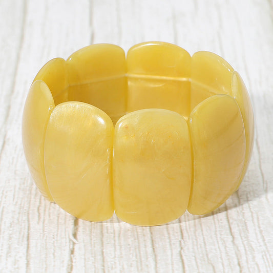 Madeline Love Mustard Bold Resin Wide Rectangular Panel Beaded Stretch Bracelet - Bracelets