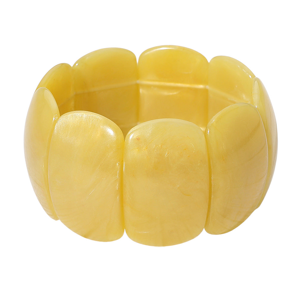 Madeline Love Mustard Bold Resin Wide Rectangular Panel Beaded Stretch Bracelet - Bracelets - desc