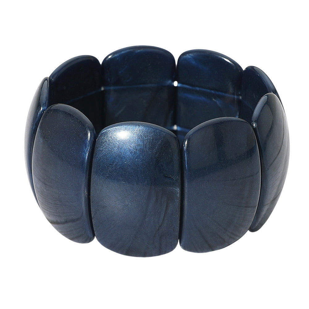 Madeline Love Navy Bold Resin Wide Rectangular Panel Beaded Stretch Bracelet - Bracelets - desc