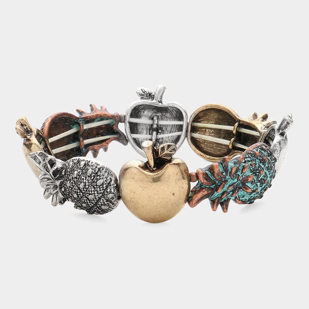Madeline Love Multi Metal Pineapple & Apple Stretch Bracelet - Bracelets