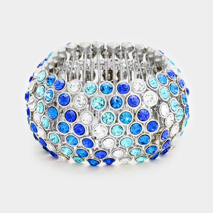 Madeline Love Sapphire, Rhodium, Clear, Blue, Aqua Crystal Bubble Stretch Bangle Bracelet - Bracelets