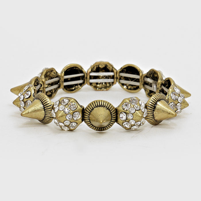 Madeline Love Clear, Gold Burnished Stud Stretch Bracelet - Jewelry