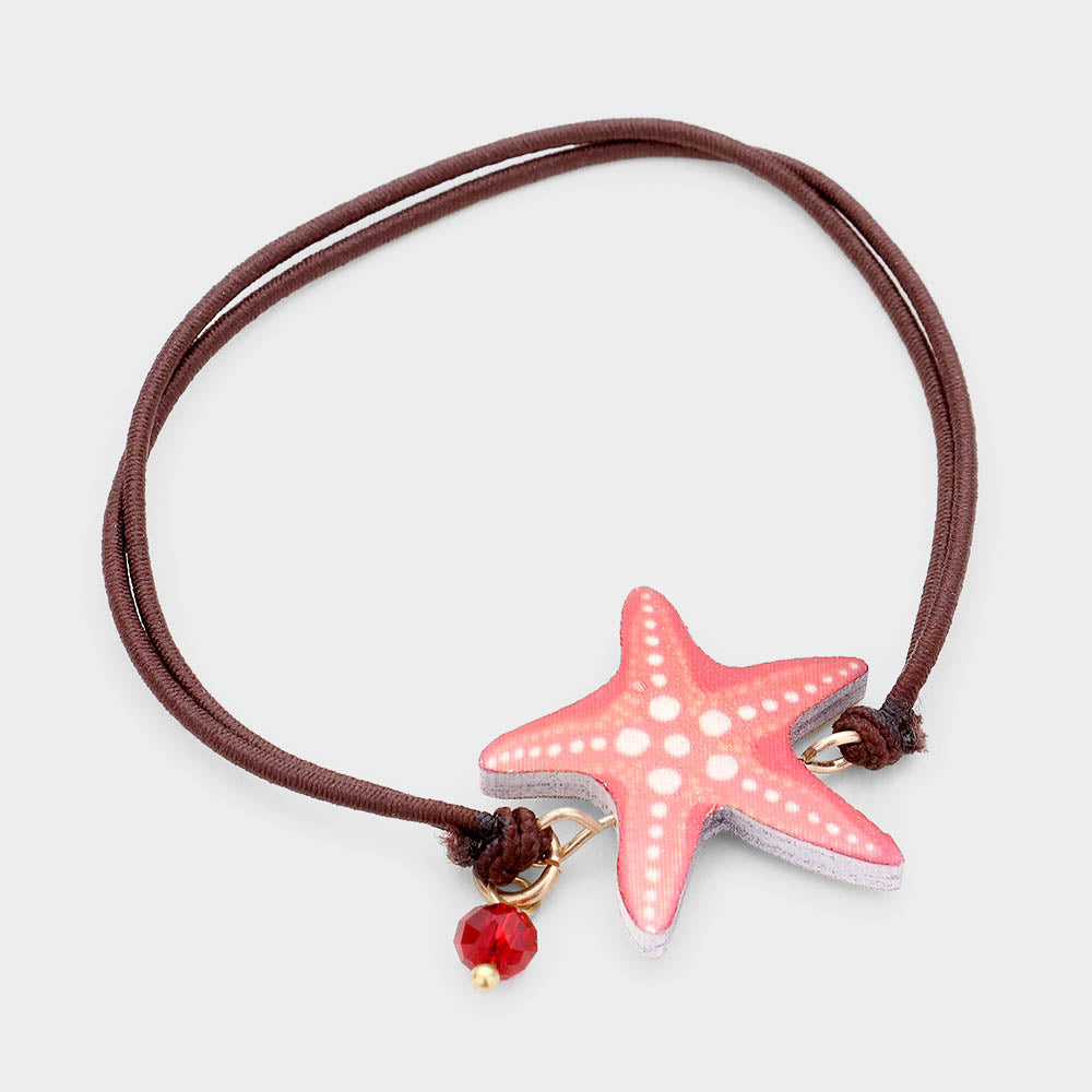 Madeline Love Brown, Red Watercolor Wood Starfish Accented Stretch Bracelet - Bracelets