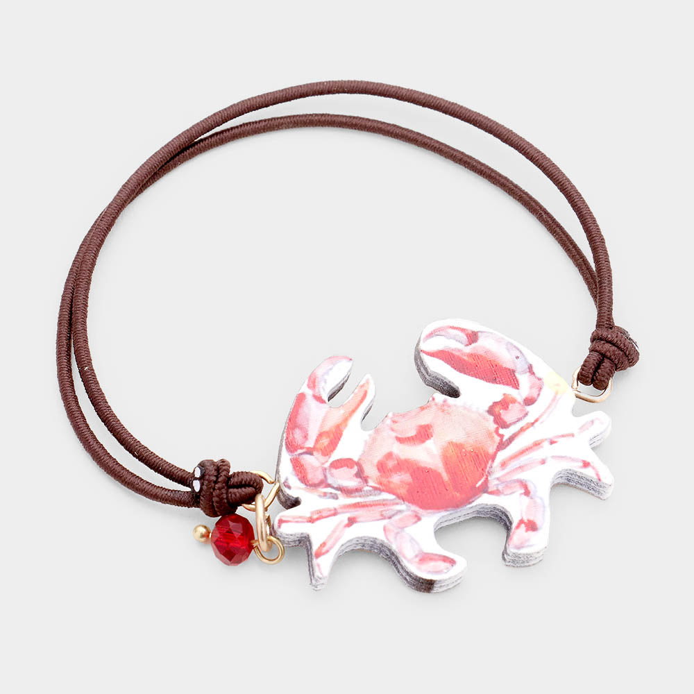 Brown, Red Watercolor Wood Crab Accented Stretch Bracelet