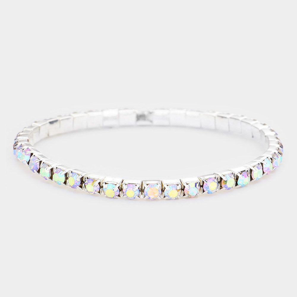 Madeline Love AB, Silver 1-Row Crystal Rhinestone Stretchable Bracelet - Bracelets