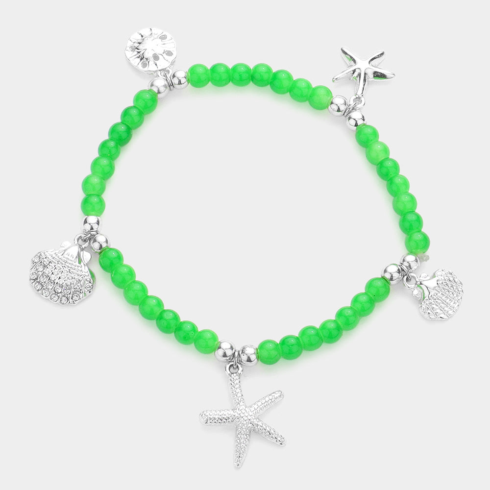 Madeline Love Green Starfish Shell Sand Dollar Charms Beaded Stretch Bracelet - Bracelets