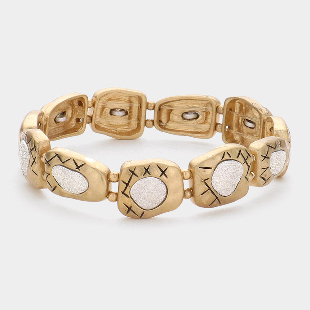 Madeline Love Worn Gold Hammered Metal Stretch Bracelet - Bracelets