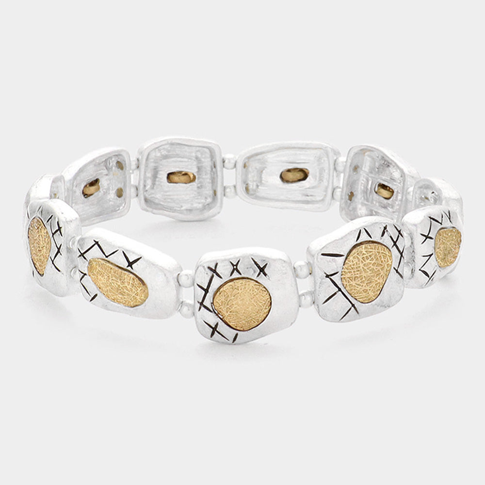 Madeline Love Worn Silver Hammered Metal Stretch Bracelet - Bracelets