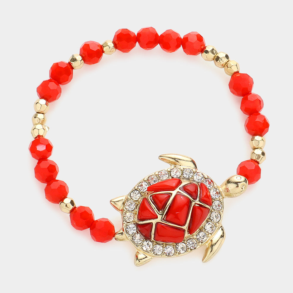 Madeline Love Coral Enamel Turtle Beaded Stretch Bracelet - Bracelets
