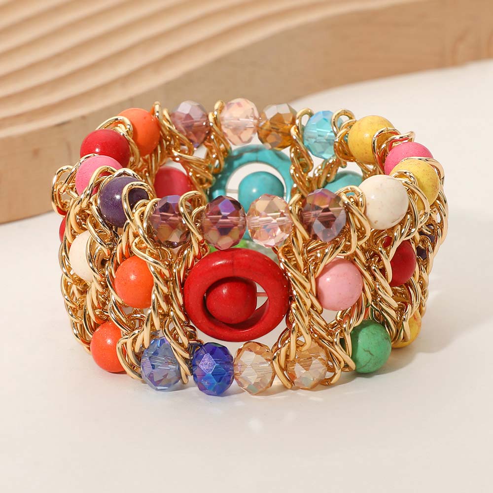 Madeline Love Gold, Multi Bold Multi Strand Beaded Stretch Bracelet - Bracelets