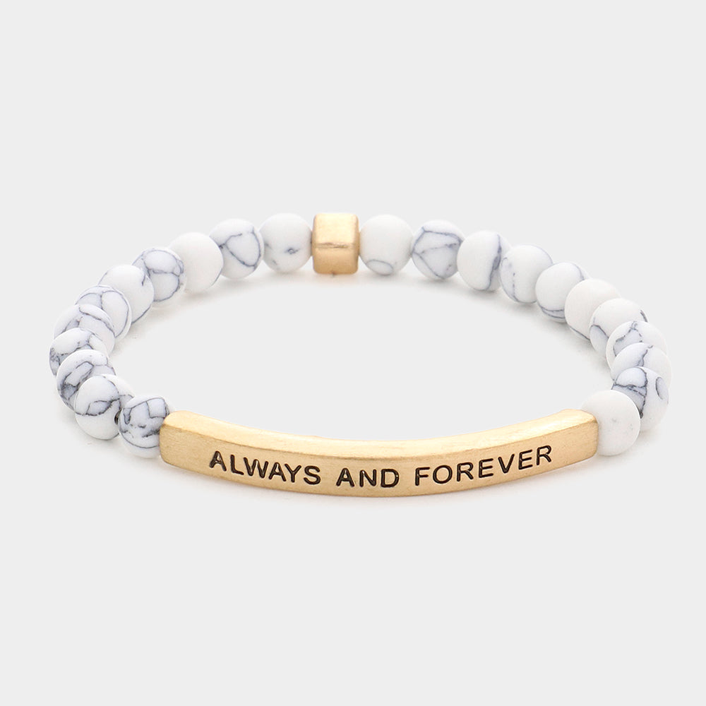 Madeline Love White Always And Forever Message Natural Stone Stretch Bracelet - Bracelets