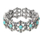 Madeline Love Silver Burnished, Turquoise Stone Accent Rhinestone Embellished Vintage Inspired Stretch Bracelet - Bracelets - desc