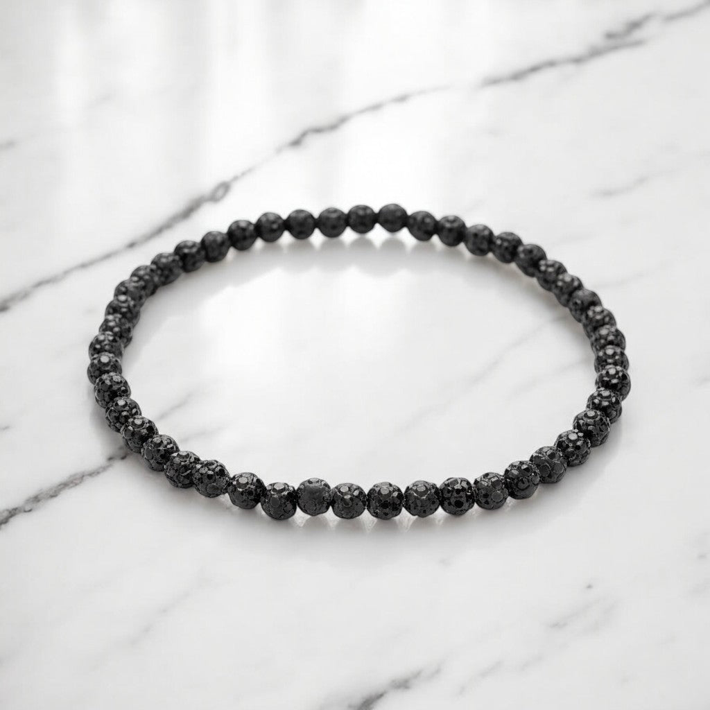 Madeline Love Gold, Jet Black Rhinestone Pave Ball Stretch Bracelet - Bracelets