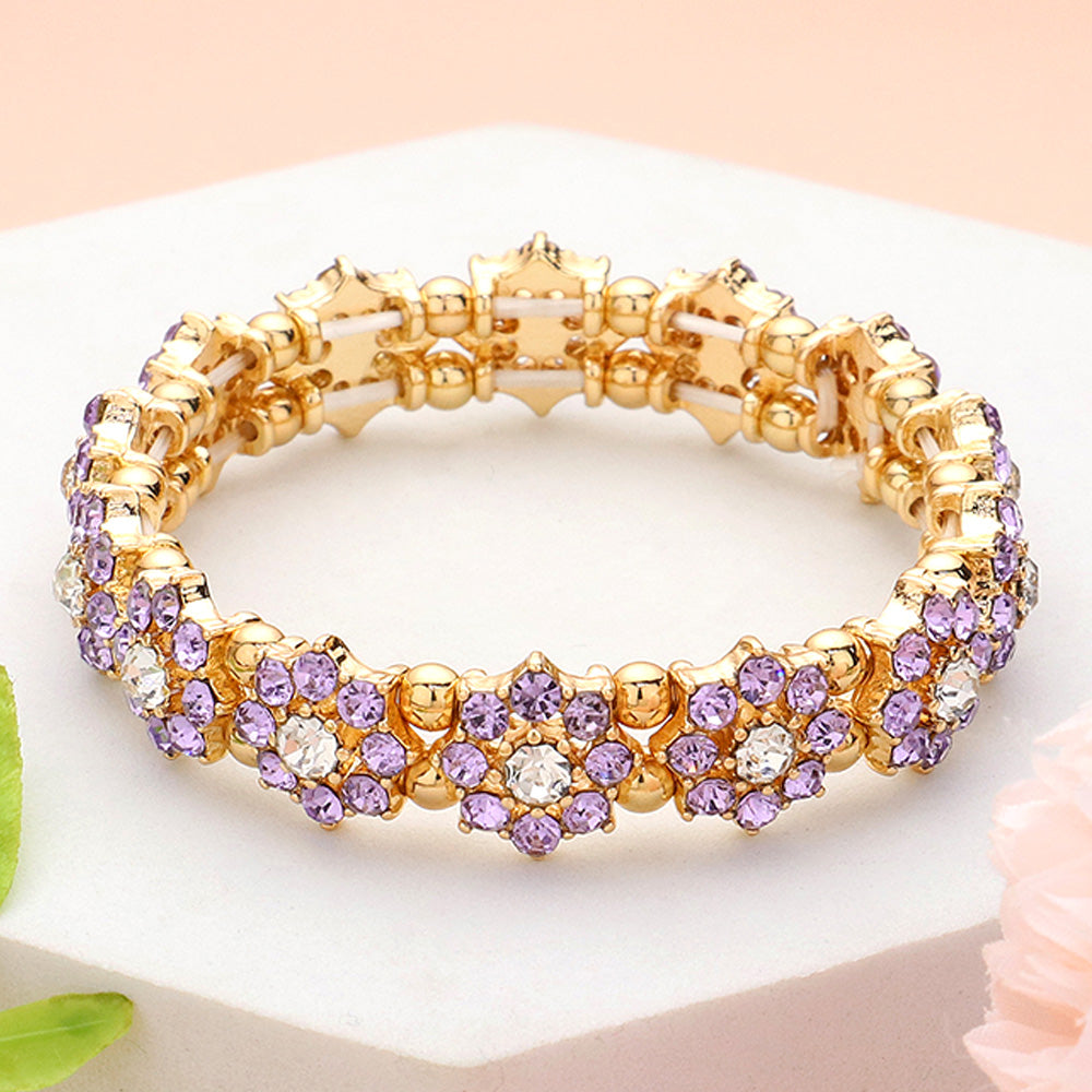 Madeline Love Amethyst , Gold Stone Cluster Flower Stretch Bracelet