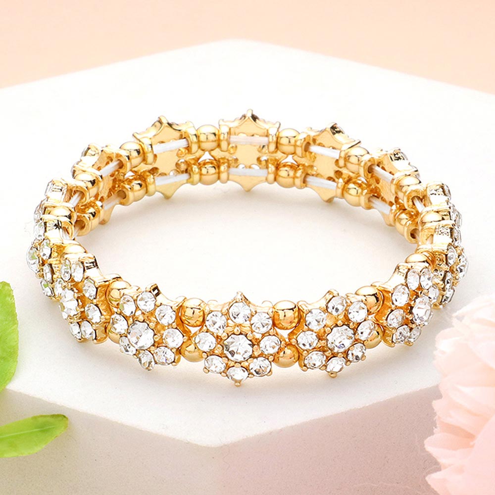 Madeline Love Clear, Gold Stone Cluster Flower Stretch Bracelet