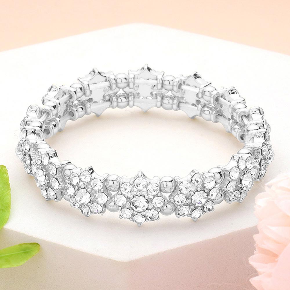 Madeline Love Clear, Silver Stone Cluster Flower Stretch Bracelet