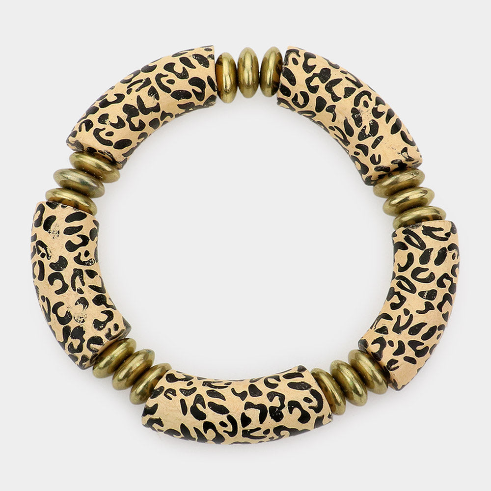 Madeline Love Ivory Leopard Patterned Wood Stretch Bracelet - Bracelets