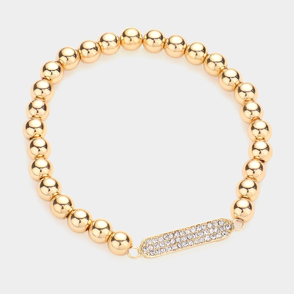 Madeline Love Gold Rhinestone Pave Oval Accented Metal Ball Stretch Bracelet - Bracelets