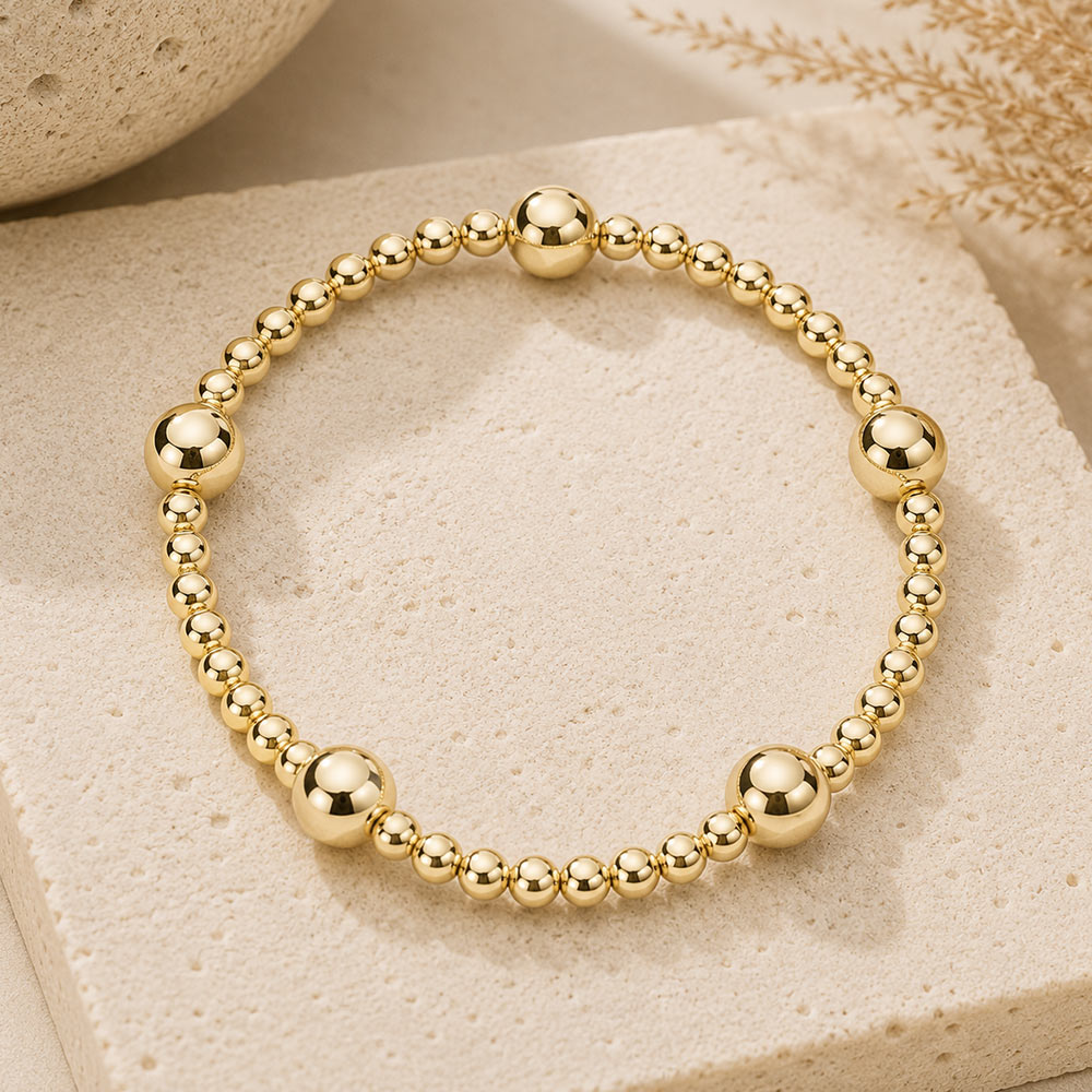 Madeline Love Gold Stainless Steel Ball Beaded Stretch Bracelet