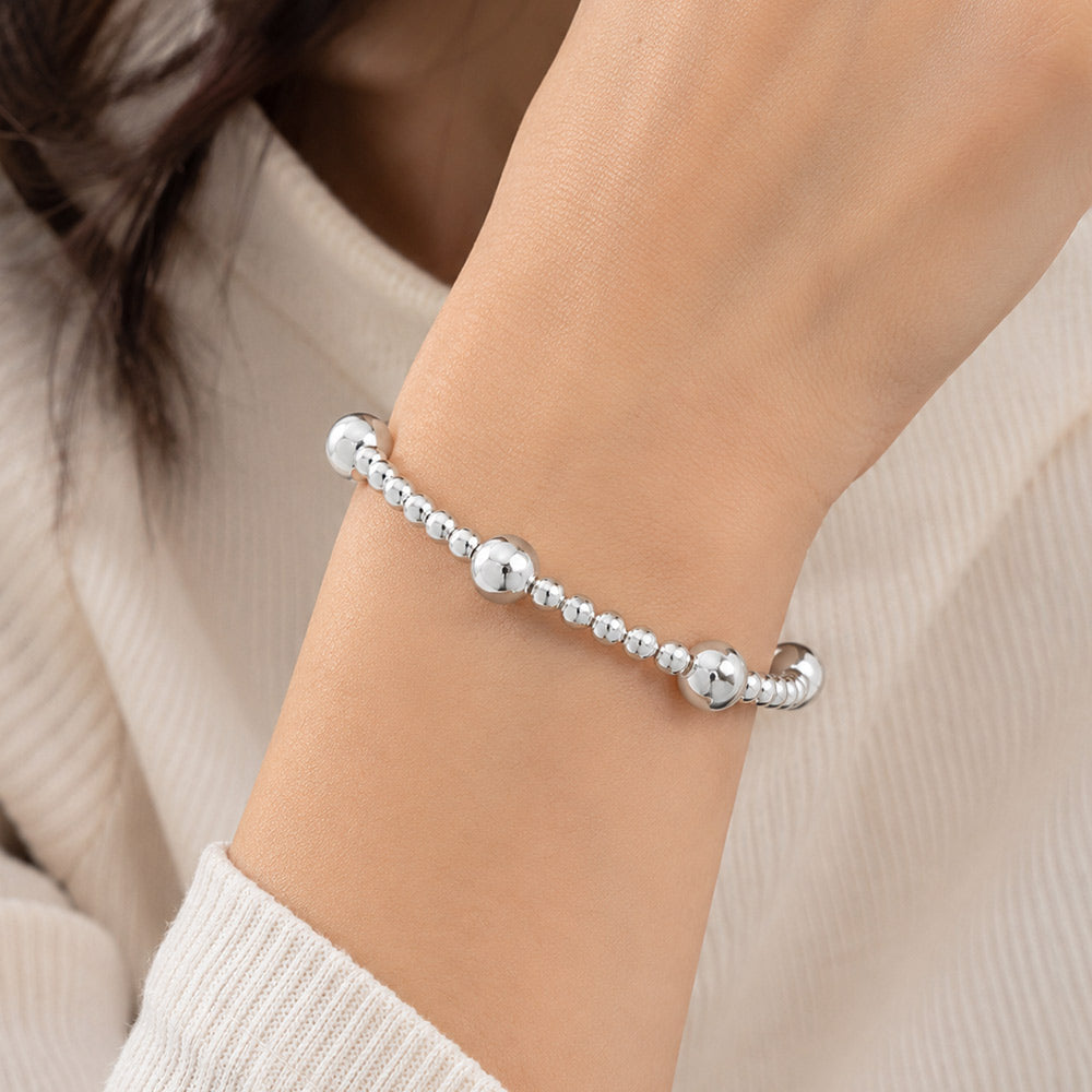 Madeline Love Silver Stainless Steel Ball Beaded Stretch Bracelet