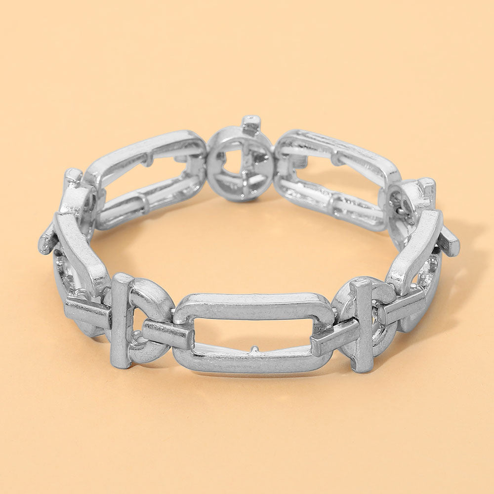 Madeline Love Worn Silver Geometric Metal Beaded Stretch Bracelet