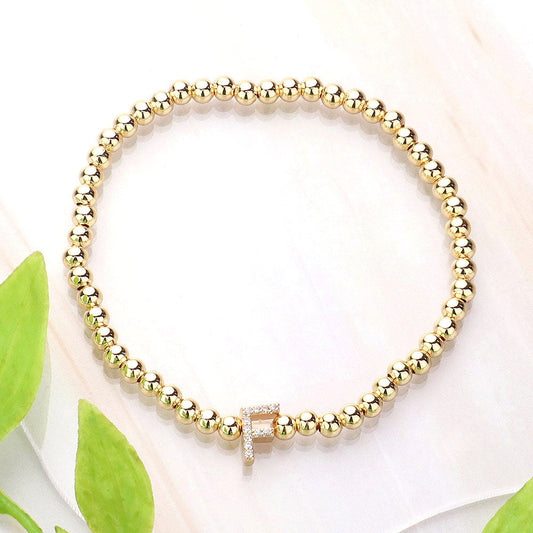 Madeline Love Gold SECRET BOX_ F Monogram Initial Stretch Bracelet - Bracelets