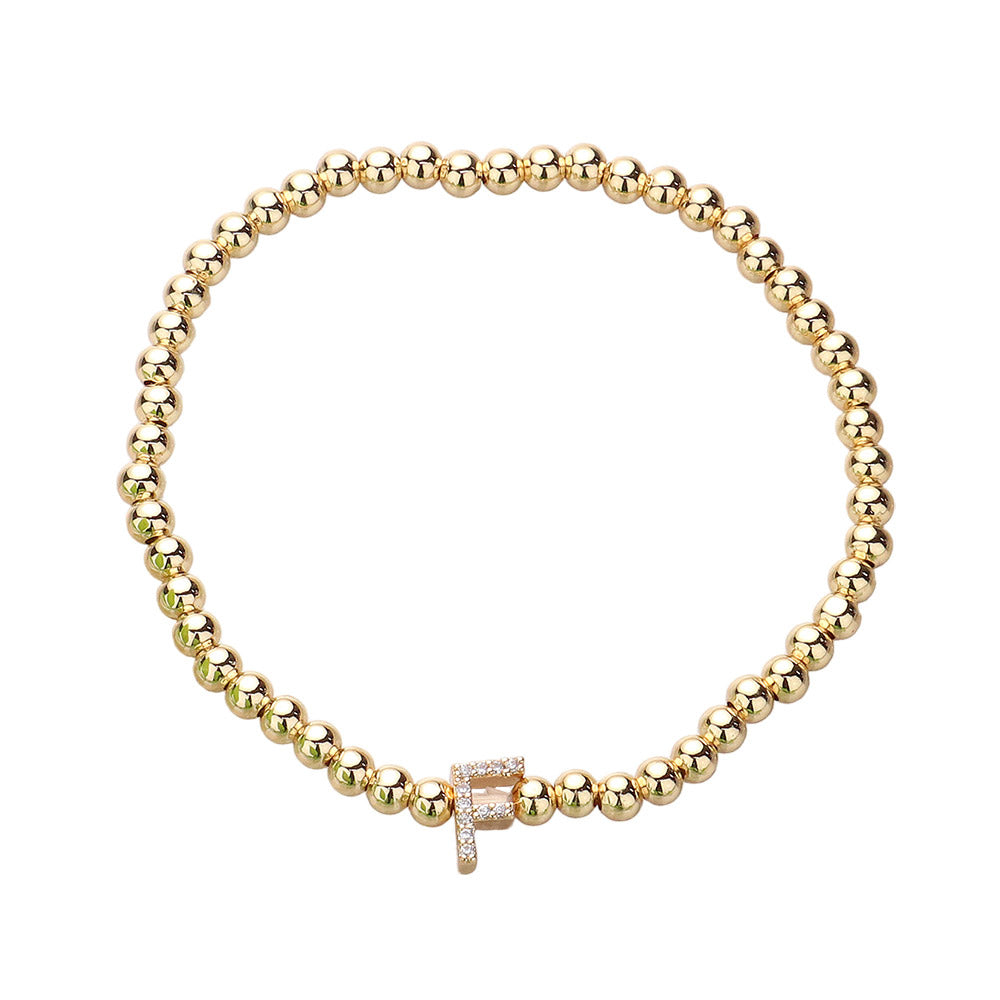 Madeline Love Gold SECRET BOX_ F Monogram Initial Stretch Bracelet - Bracelets - desc